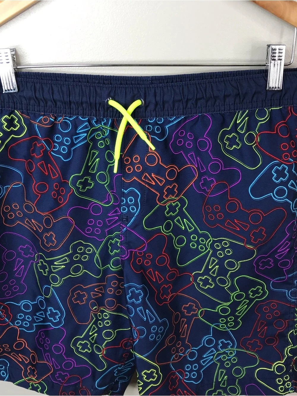 Lands' End Navy Swim Shorts with Neon Game Controller Print Boys Sz XL 14H-16H